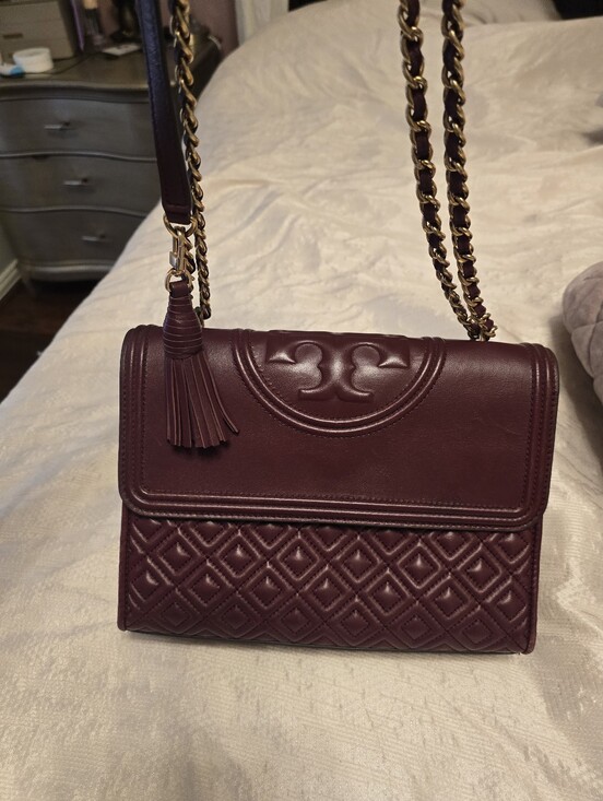 Tory Burch Handbags - Tory Burch Quilted Leather Shoulder Bag in Deep Burgundy